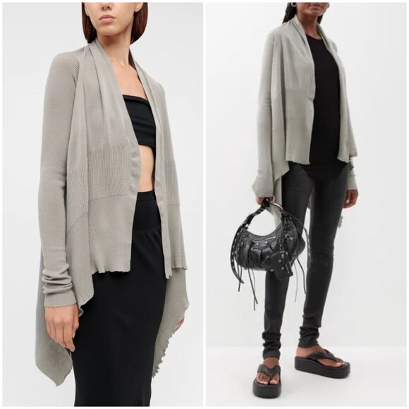 RICK OWENS Babel ss19 Virgin Wool Wrap Cardigan Rasato-Knit size L - Picture 1 of 16